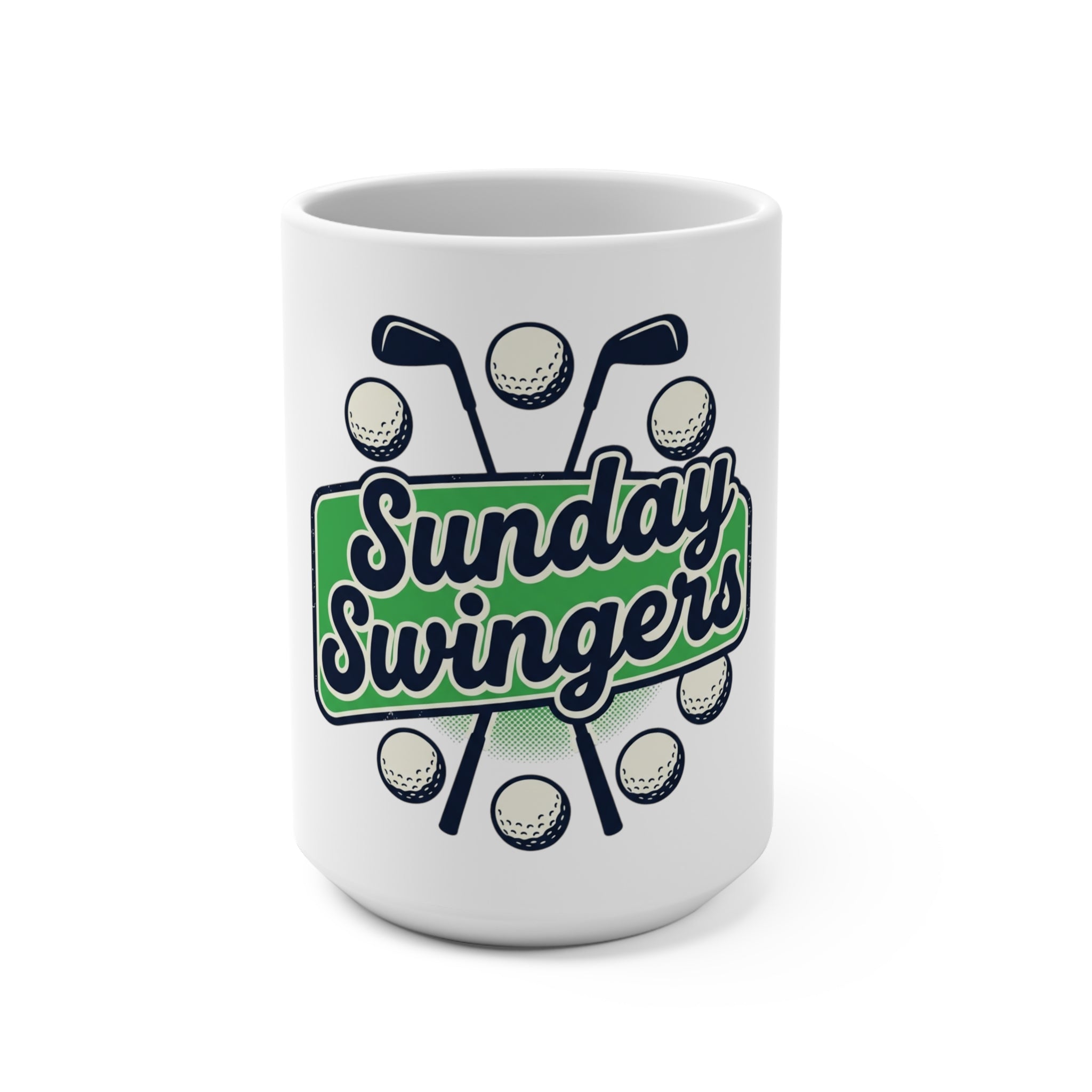 Sunday Swingers Golf Mug — 15oz Ceramic Coffee Cup for Weekend Golfers